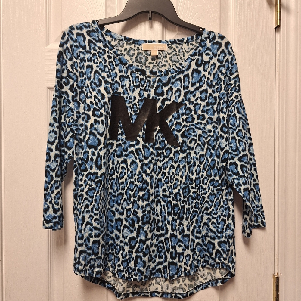 Like New Michael Kors Top~Blue Leopard Print Shirt~MK~Medium